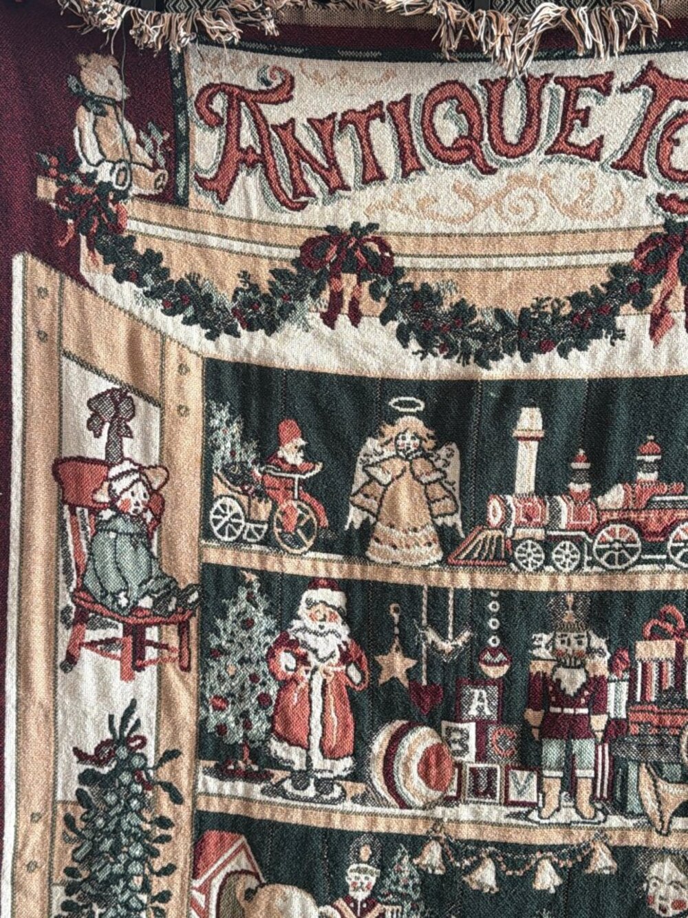 Vintage Fieldcrest Antique Toys Cotton Christmas Tapestry Throw Blanket 46 X 68 - Picture 2 of 13